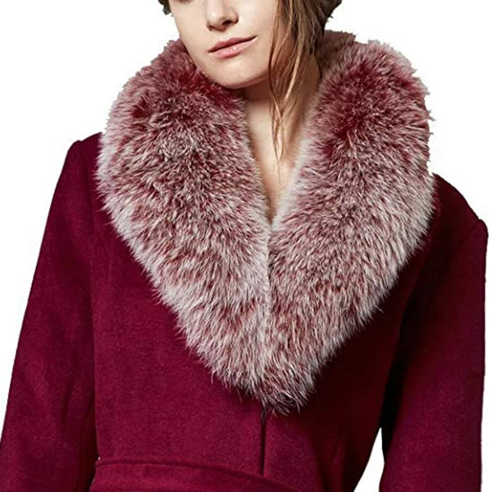 Escalier *Genuine  Fox Fur Collar NWT Women's Wool Coat with size 18. Wine/ Red.